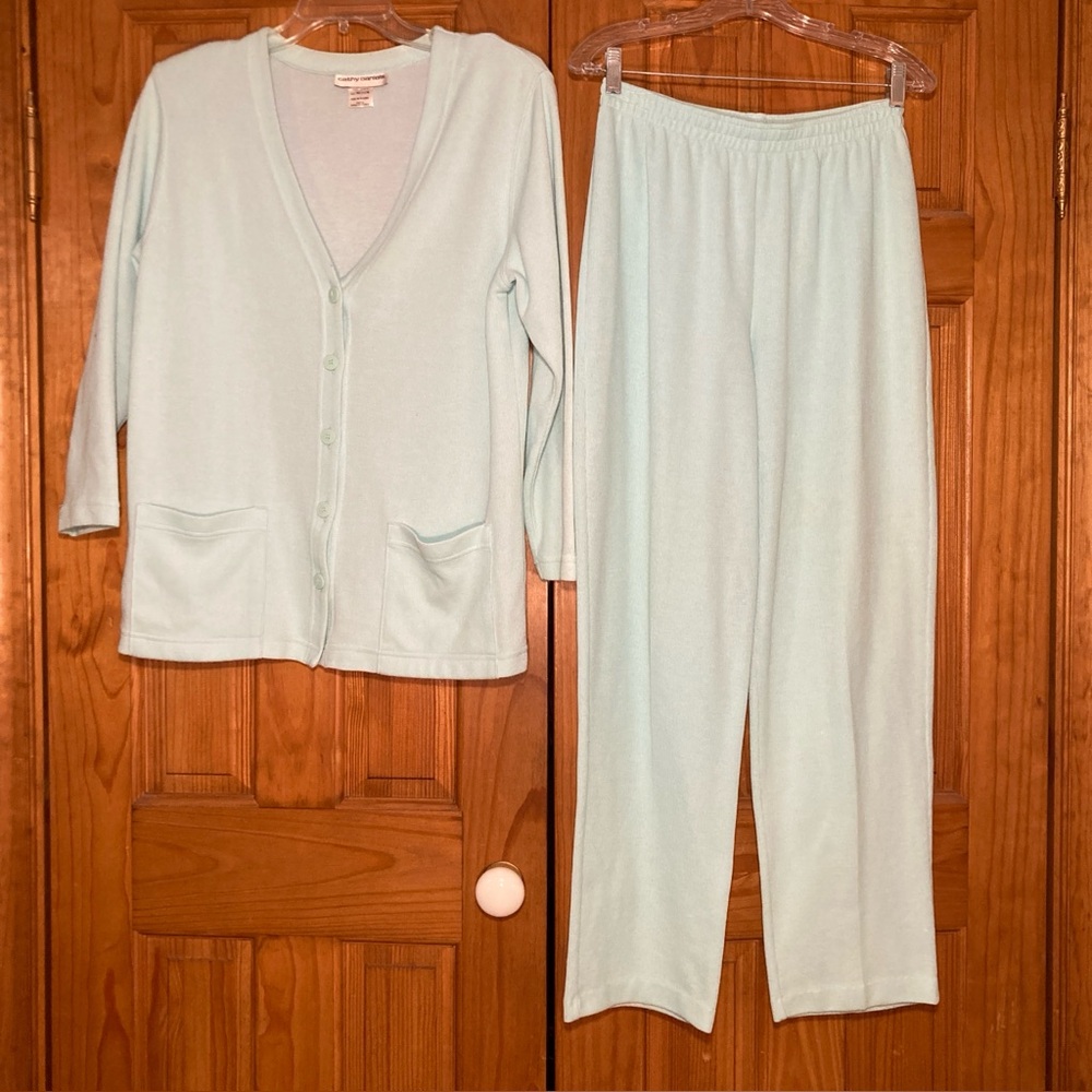 EUC Cathy Daniels Vintage 80s 90s Cardigan & Pull On Pants Set Green M Medium